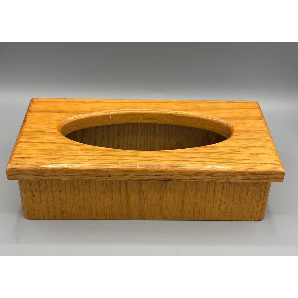 Vintage 1970s Solid Oak Wood Long Tissue Box Holder Retro